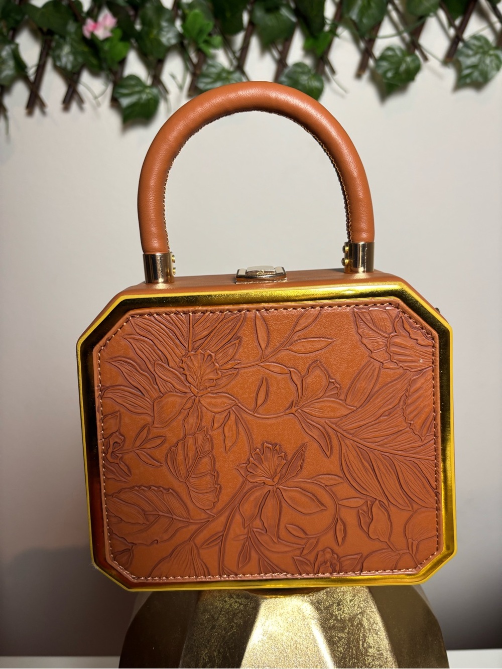 Women's Tan Floral Embossed Top-Handle Bag - Unbranded